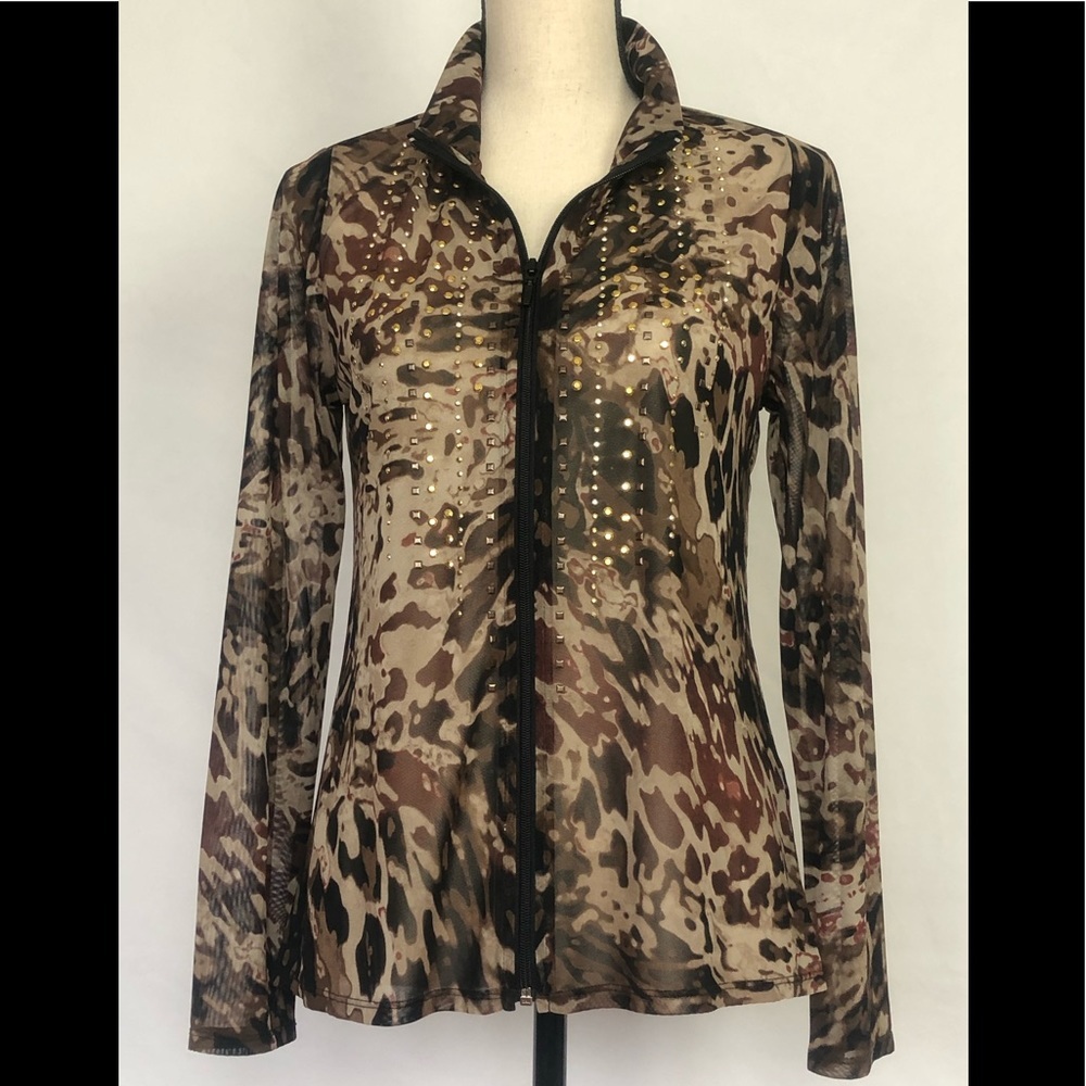 ChICO’S Travelers Collection Wild Print Embellished Blouse  0